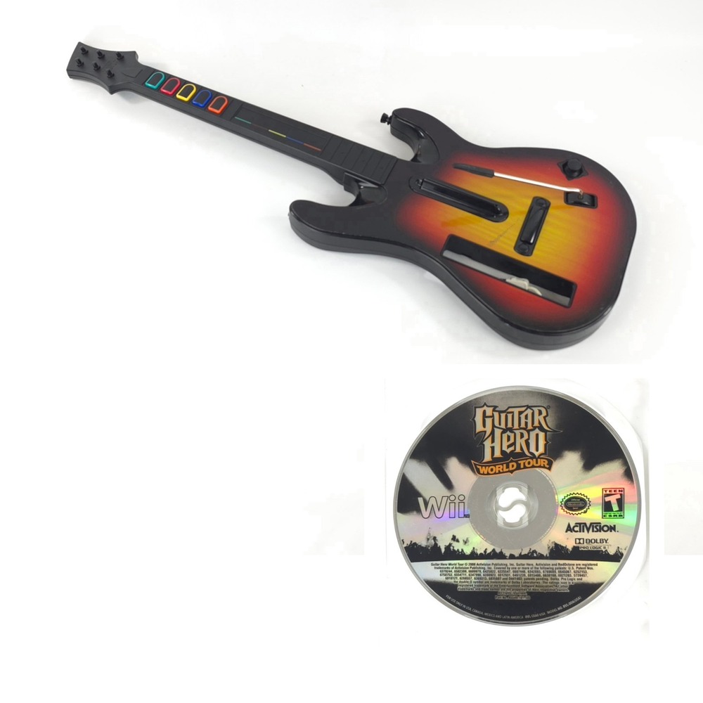 Nintendo Wii Guitar Hero Sunburst Guitar Red Octane W/ World Tour Game PLS Read